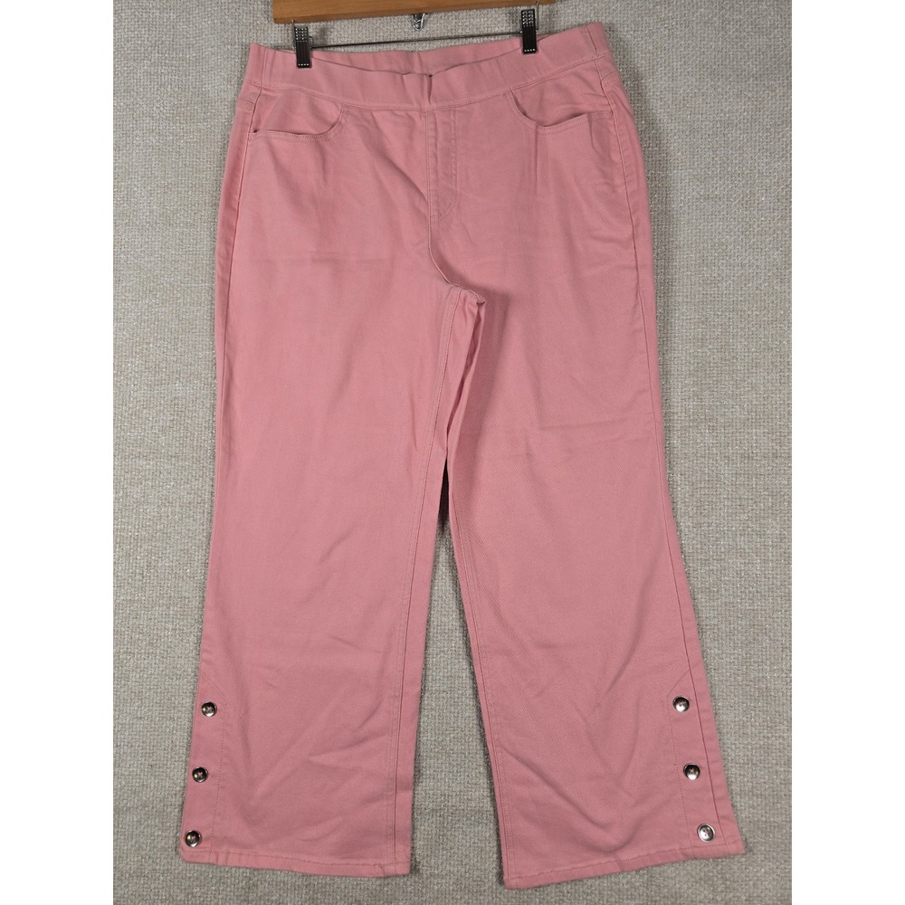 Isaac Mizrahi Live Womens Pink Wide Leg Crop Pants Button Hem 14P 3496